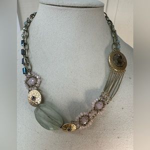 Whimsical hammered goldtone necklace feminine sparkly accents